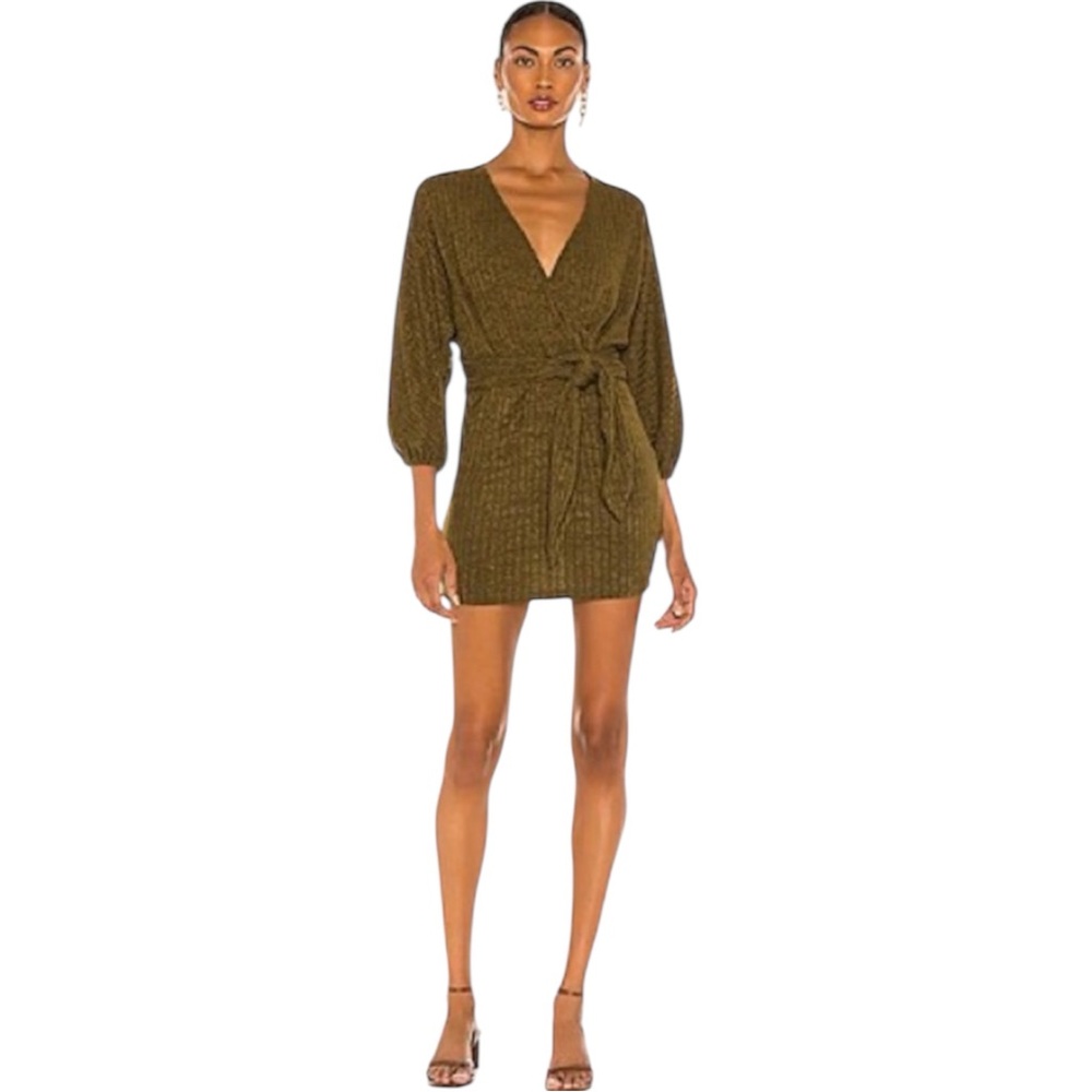 Saylor Kimber Ribbed Knit Wrap Style Dress in Olive Green Size Large